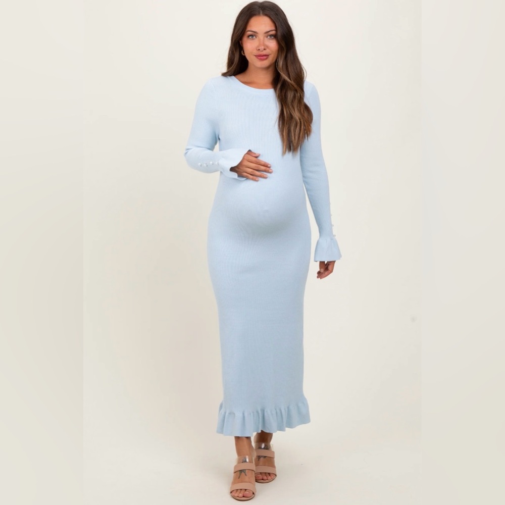 PinkBlush Ribbed Knit Bow Back Maternity
Maxi Dress